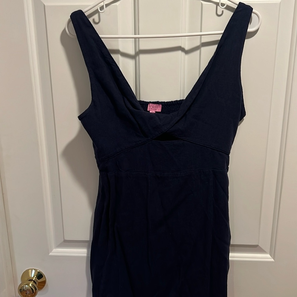 Dark blue linen mini dress